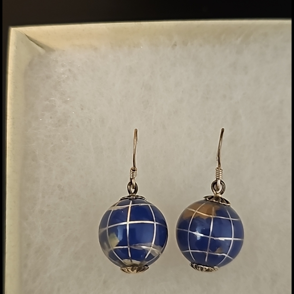World globe sterling earrings